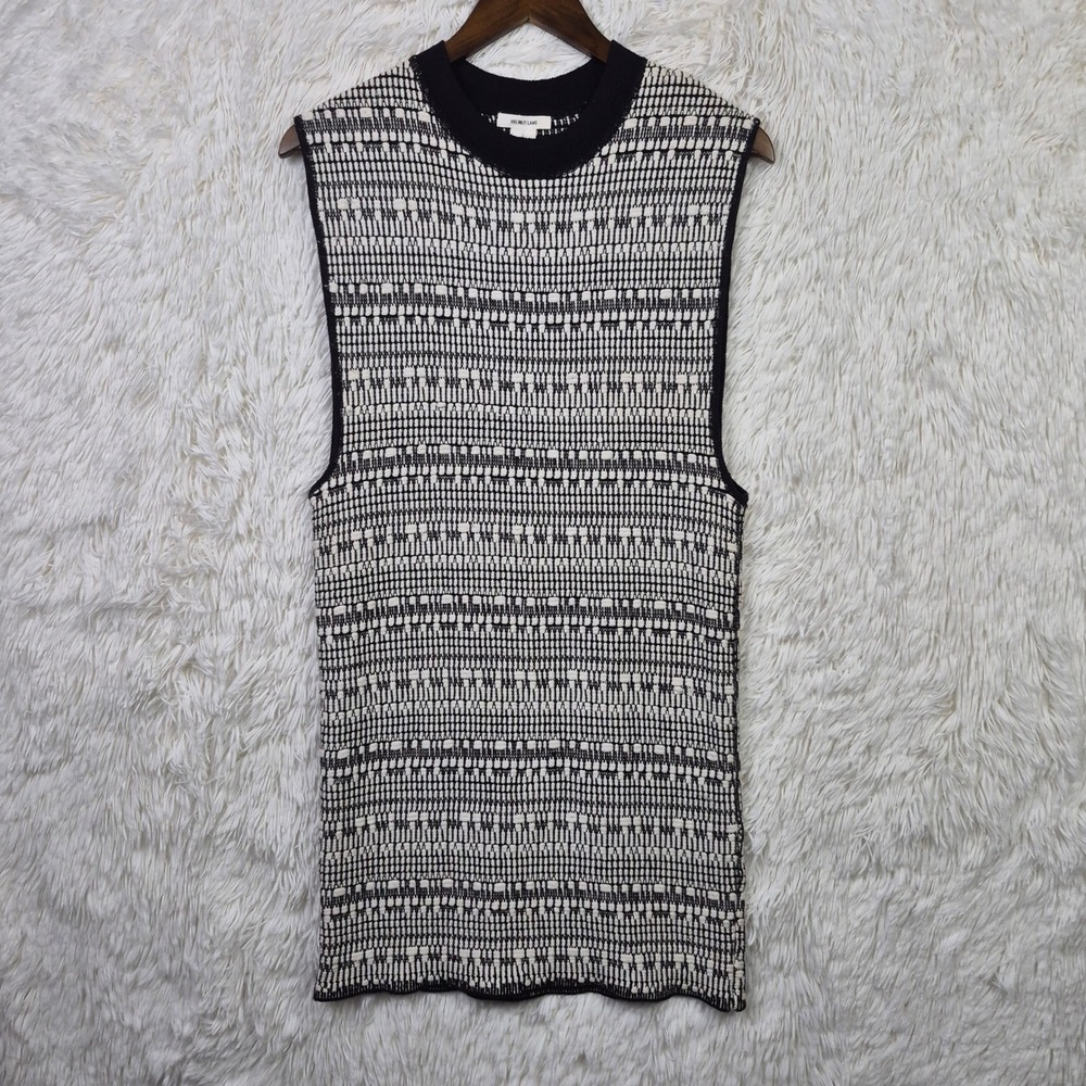 Helmut Lang Black White Textured Knit Sleeveless Dress Linen Blend Small‎